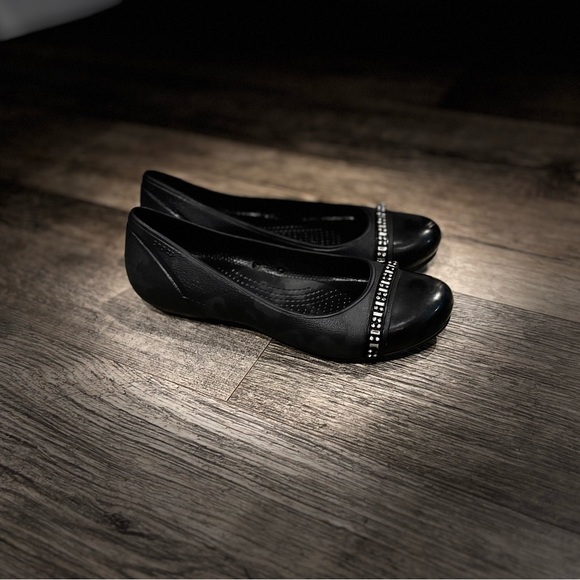 Crocs Black Bling Cap Toe Comfort Ballet Flats Size 10w - Picture 5 of 10